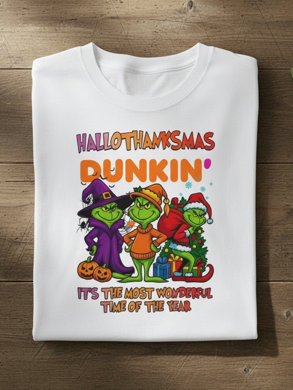 Holiday Mashup Graphic Tee White Funny Christmas Halloween Thanksgiving Shirt